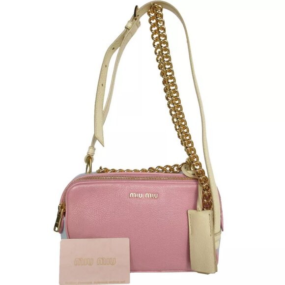 Auth MIUMIU Shoulder Bag Pink / blue / yellow leather s0497a